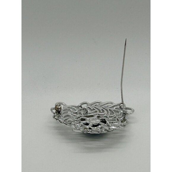 Vintage Sarah Coventry Silver-Tone Brooch With Blue Acrylic Center Filigree Desi - Picture 9 of 9